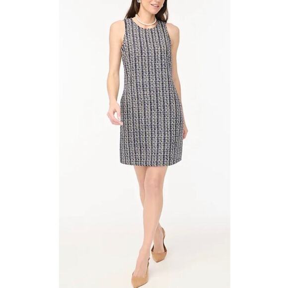 J. Crew Tweed Sheath Mini Dress Sleeveless Women's 4 Blue Career Corporate Chic - Picture 1 of 9